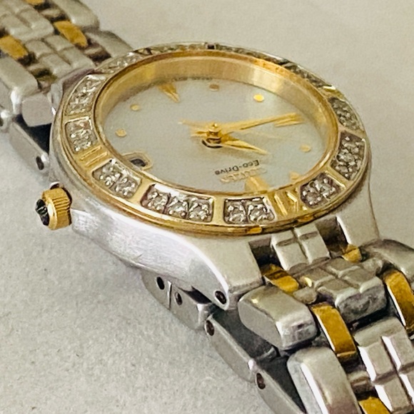 Citizen Eco-Drive Real Diamond Mother of Pearl Stainless Steel Wristwatch 6 1/4” - Picture 8 of 15